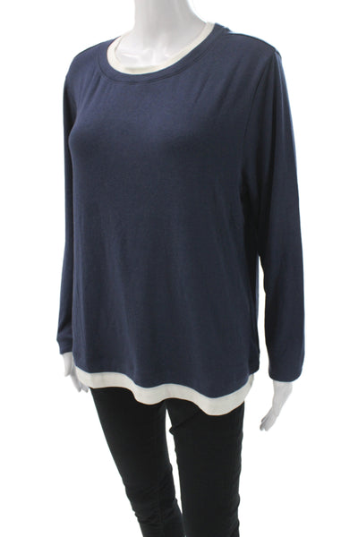Three Dots Womens Basic Long Sleeve Round Neck T Shirt Dark Blue Size XL