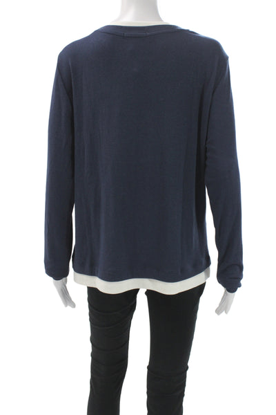Three Dots Womens Basic Long Sleeve Round Neck T Shirt Dark Blue Size XL