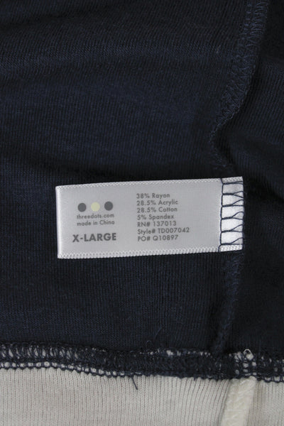 Three Dots Womens Basic Long Sleeve Round Neck T Shirt Dark Blue Size XL