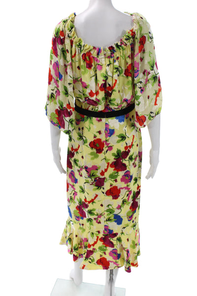 Saloni Womens Wrap Dress Yellow Floral V Neck Full Length Size 6