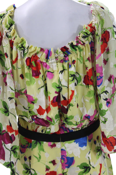 Saloni Womens Wrap Dress Yellow Floral V Neck Full Length Size 6