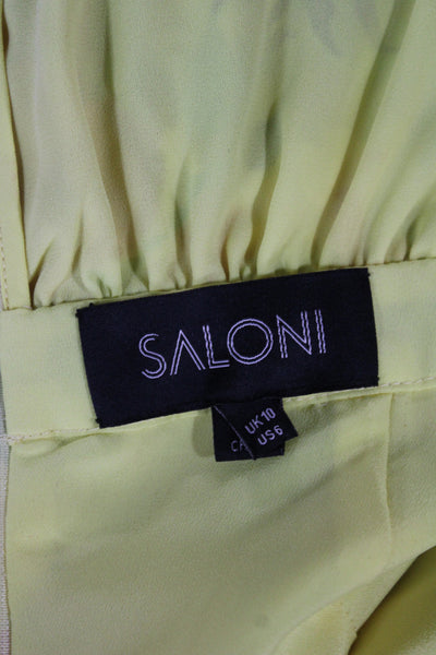 Saloni Womens Wrap Dress Yellow Floral V Neck Full Length Size 6