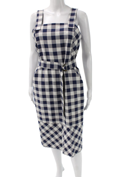 Whistles Women Overall Dress Blue Check Square Neck Sleeveless Size 8