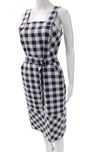 Whistles Women Overall Dress Blue Check Square Neck Sleeveless Size 8