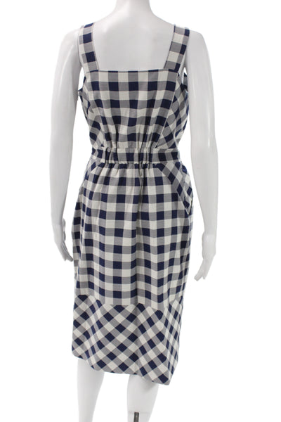 Whistles Women Overall Dress Blue Check Square Neck Sleeveless Size 8