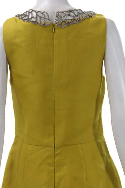 Lela Rose Womens Sheath Dress Silk Crystal Embroidery Yellow Zip Size 8