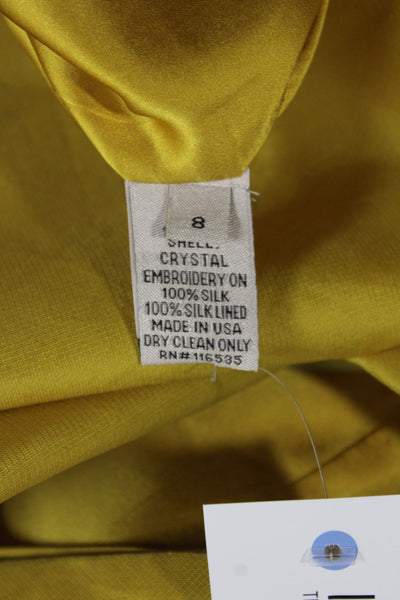 Lela Rose Womens Sheath Dress Silk Crystal Embroidery Yellow Zip Size 8