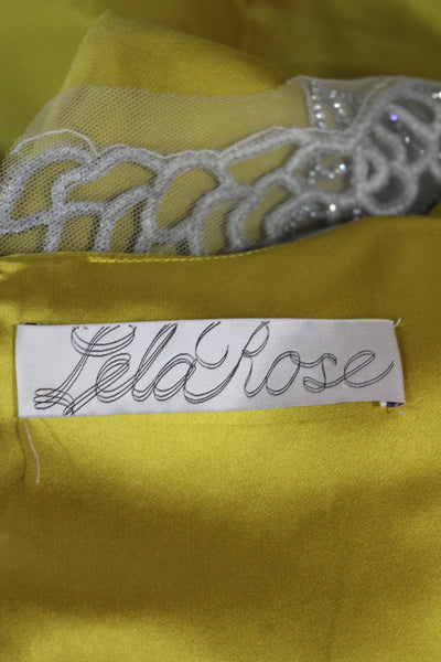 Lela Rose Womens Sheath Dress Silk Crystal Embroidery Yellow Zip Size 8