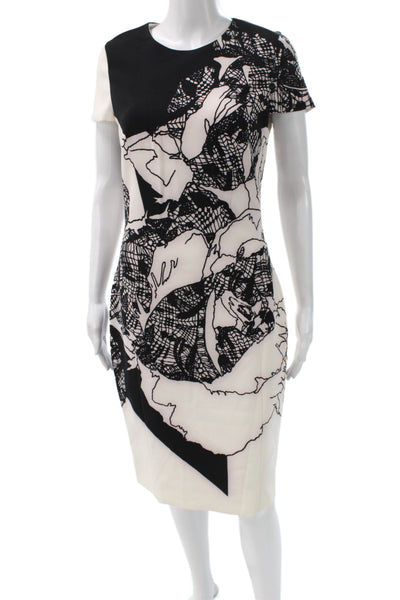 Prabal Gurung Womens Sheath Black Floral Mid Calf Dress Size 8