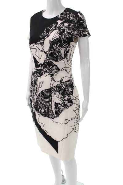 Prabal Gurung Womens Sheath Black Floral Mid Calf Dress Size 8