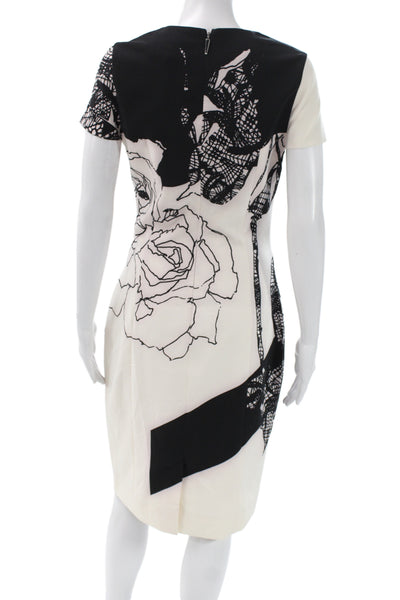 Prabal Gurung Womens Sheath Black Floral Mid Calf Dress Size 8