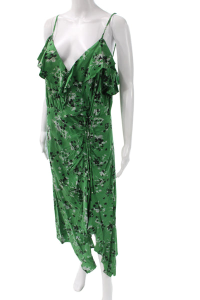 Veronica Beard Women Green Floral V Neck Slip Maxi Dress Size 6