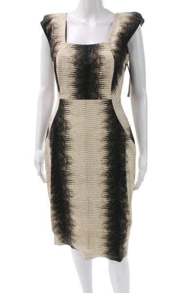 Samantha Sung Womens Sheath Dress Beige Square Neck Midi Sleeveless Size 8