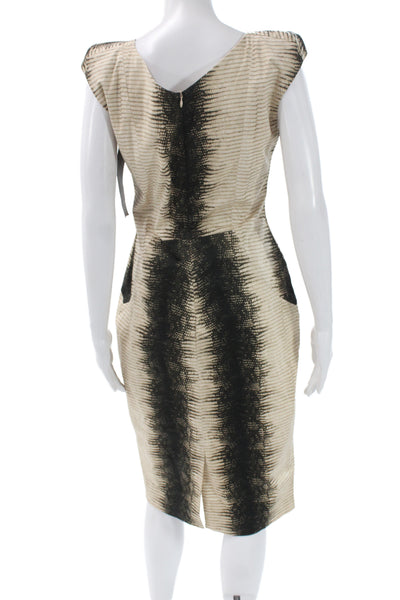 Samantha Sung Womens Sheath Dress Beige Square Neck Midi Sleeveless Size 8