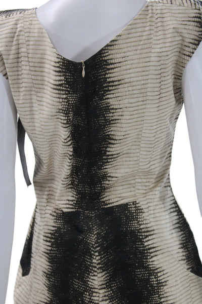 Samantha Sung Womens Sheath Dress Beige Square Neck Midi Sleeveless Size 8