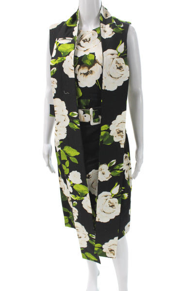 Samantha Sung Women Jacket Dress Black Floral Mid-Calf Sleeveless Size 8