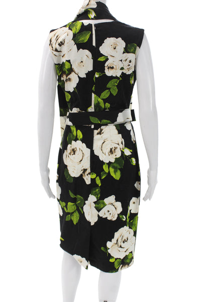 Samantha Sung Women Jacket Dress Black Floral Mid-Calf Sleeveless Size 8