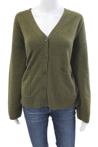 Naadam Unisex Cardigan 100% Cashmere Green V-Neck Button Long Sleeve Size S