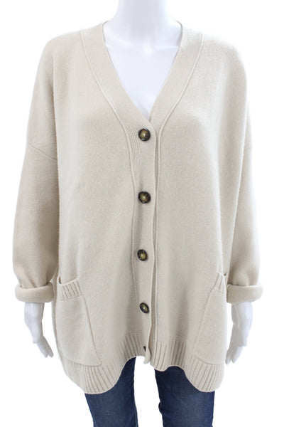 Zara Unisex Cardigan Beige Cashmere V Neck Button Long Sleeve Size S