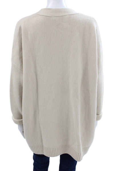 Zara Unisex Cardigan Beige Cashmere V Neck Button Long Sleeve Size S