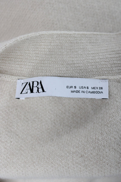 Zara Unisex Cardigan Beige Cashmere V Neck Button Long Sleeve Size S