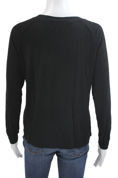 Enza Costa Womens Black V-Neck Basic Long Sleeve T-Shirt Rayon Silk Size S
