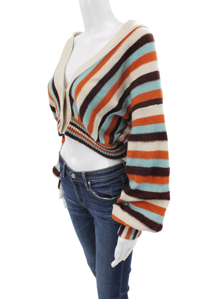 Forte_Forte Unisex Beige Striped V-Neck Cardigan Long Sleeve Size 0