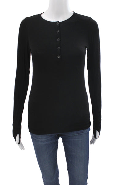 Michael Lauren Womens Basic Black Crew Neck Long Sleeve Button Up Top Size S