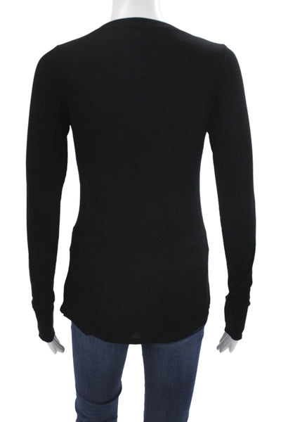 Michael Lauren Womens Basic Black Crew Neck Long Sleeve Button Up Top Size S