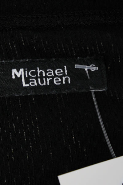 Michael Lauren Womens Basic Black Crew Neck Long Sleeve Button Up Top Size S