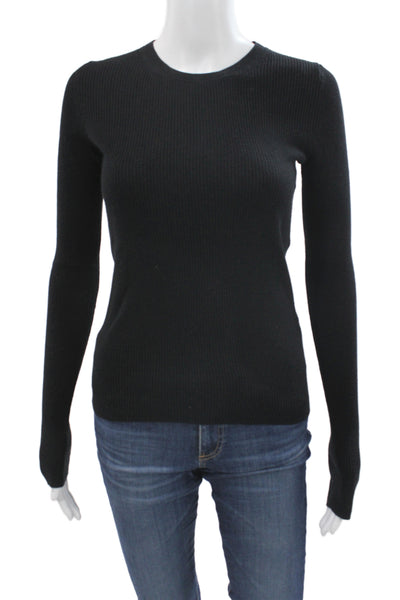 Enza Costa Womens Pullover Sweater Black 67% Viscose 33% Silk Crew Neck Size S