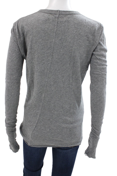 Enza Costa Women Basic Gray V Neck Long Sleeve Cotton Polyester Top Size S