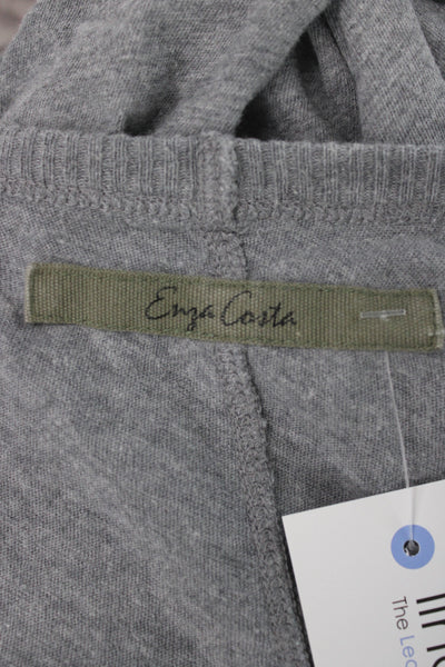 Enza Costa Women Basic Gray V Neck Long Sleeve Cotton Polyester Top Size S