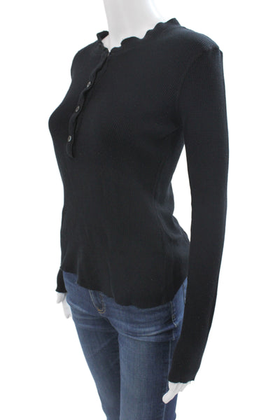 Pharaoh Women Black Grunge Basic Button-Up Long Sleeve Crew Neck Top Size S