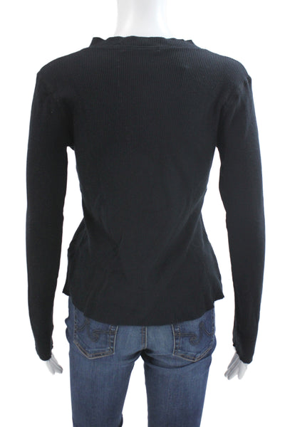 Pharaoh Women Black Grunge Basic Button-Up Long Sleeve Crew Neck Top Size S