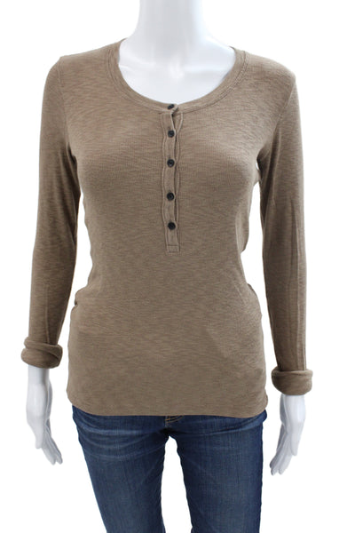 Rag & Bone Women Basic Jersey Button-Up Brown Long Sleeve Round Neck Size XS