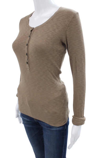 Rag & Bone Women Basic Jersey Button-Up Brown Long Sleeve Round Neck Size XS