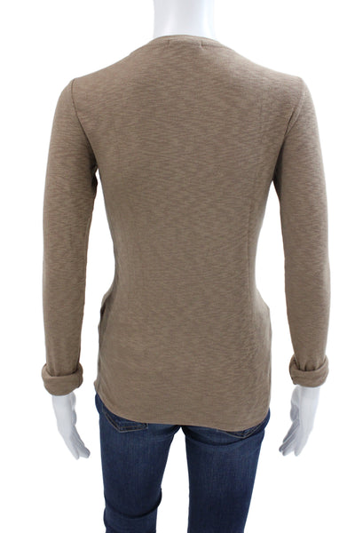 Rag & Bone Women Basic Jersey Button-Up Brown Long Sleeve Round Neck Size XS