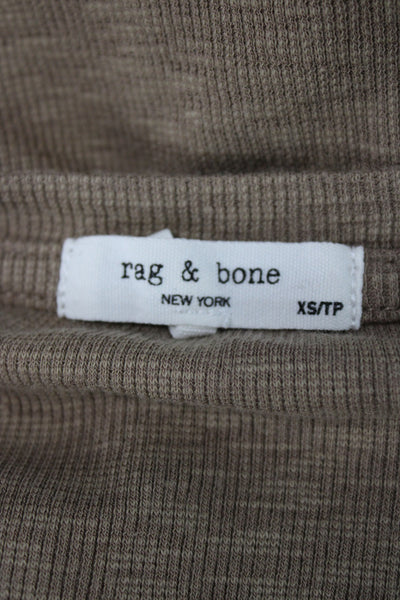 Rag & Bone Women Basic Jersey Button-Up Brown Long Sleeve Round Neck Size XS