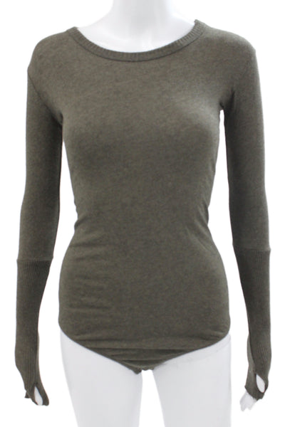 Enza Costa Womens Gray Long Sleeve Round Neck Blouse Size S