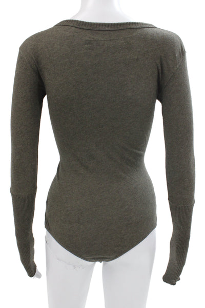 Enza Costa Womens Gray Long Sleeve Round Neck Blouse Size S