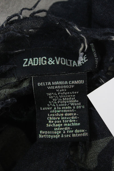 Zadig & Voltaire Women's Fringe Edge Camouflage Scarf Size 112" X 30"