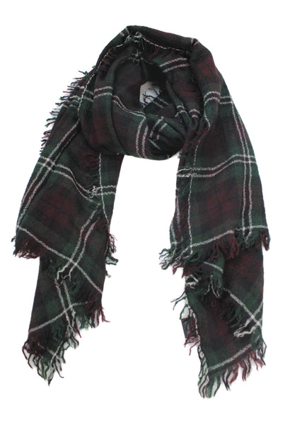 Isabel Marant Women's Fringe Edge Multicolor Plaid Scarf Size 72" X 31"