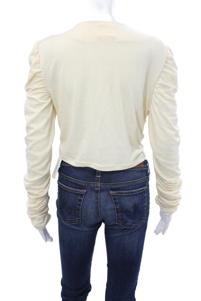 Tach Clothing Womens Cropped V-Neck Long Sleeve Blouse Boho Beige Size L