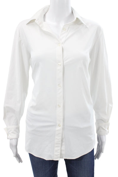 Ameliora Women Basic Button Up Collared Long Sleeve White Size M