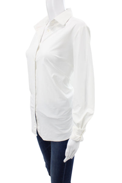 Ameliora Women Basic Button Up Collared Long Sleeve White Size M
