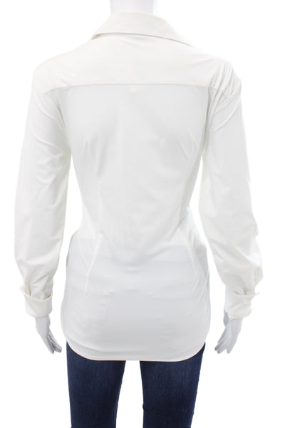 Ameliora Women Basic Button Up Collared Long Sleeve White Size M