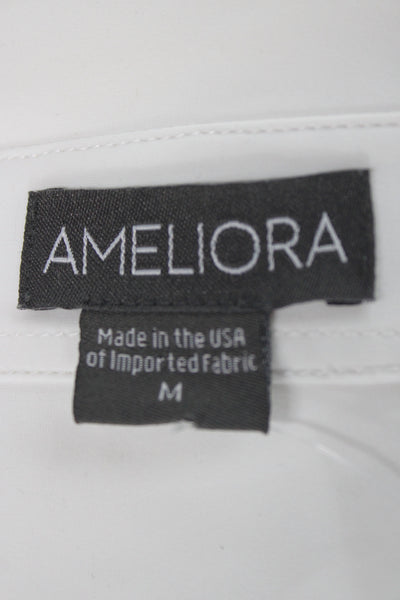 Ameliora Women Basic Button Up Collared Long Sleeve White Size M