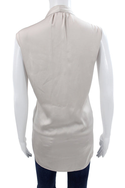 R Label Women Tunic V-Neck Sleeveless Beige Polyester Solid Size L