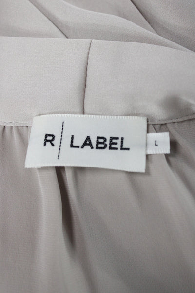 R Label Women Tunic V-Neck Sleeveless Beige Polyester Solid Size L